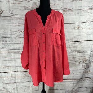 Premise Studio Coral Button-Up Blouse | Size 3X | Plus Size | Pockets